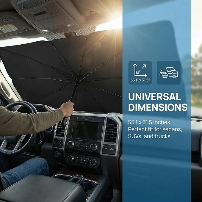 Car Sun Shade Umbrella, UV Heat Protector Front Window Sun Shield Cover Keep Interior Cool, Foldable Auto Windshield Sunshade Protect Car from Sun Heat Damage, Universal for Vehicles - Image 4