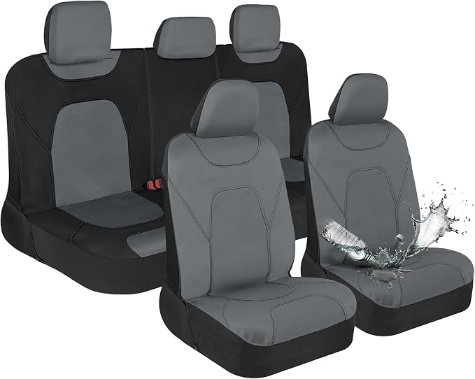 Motor Trend Waterproof Car Seat Covers Full Set – Black & Gray Seat Covers for Car Front & 60/40 Split Back Bench - Carseat Cover for Trucks, SUV - Universal Fit for Most Regular Size Vehicles by MotorTrend