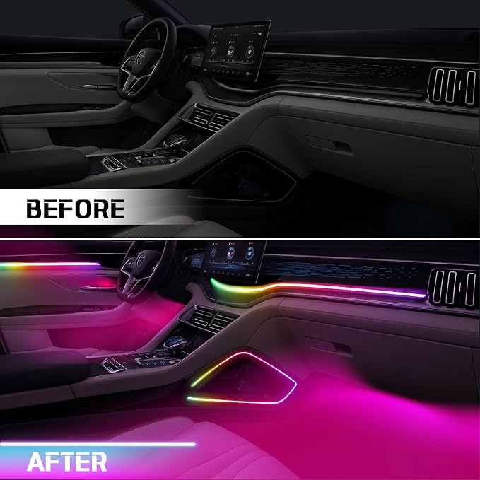 Dreamcolor Acrylic Interior Car LED Strip Light with Wireless APP Control, RGB 14-in-1 Ambient Lighting Kit with Music Sync, Dynamic Color Chasing Neon Light Kits for Car Interior - Image 3