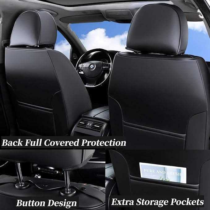 Coverado Car Seat Covers Full Set, Leather Seat Coversfor Cars, Front and Back Seat Covers, Waterproof Car Seat Protectors Car Seat Cushions Universal for Most Vehicles, Black&Redline - Image 3