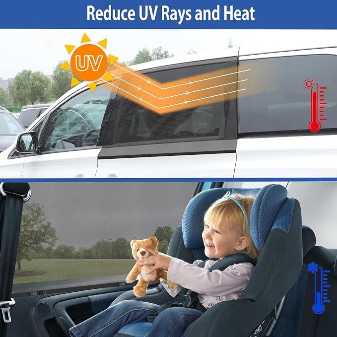 Car Window Shades(2 Pack)-Side Window Sun Shades, UV Protection Breathable Spandex Baby Window Covers, Universal Fit Most of Cars, Protect Privacy for Family-(27.5"x57"), Black - Image 2
