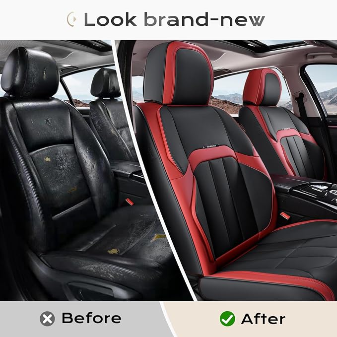 Coverado Car Seat Cover, Cover for Cars Front Seat, Premium Leather, Universal Fit Waterproof Seat Protectors, Car Seat Cushion Non-Slip for Most Cars-Black Red - Image 7