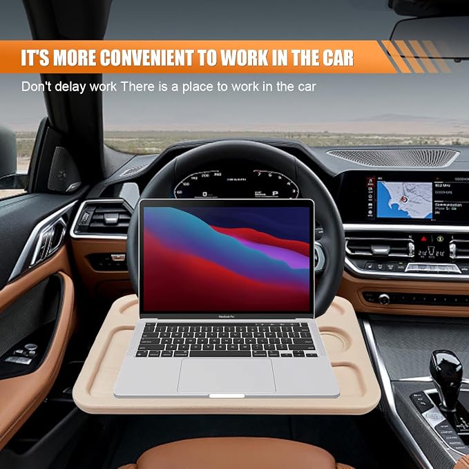 ZIMISI Car Steering Wheel Tray, Computer Office Car Table Tray, Automotive Trays for Eating, Multipurpose Vehicle Desk Travel Accessories for Laptop, Food, Fits Most Steering Wheel (Beige) - Image 4
