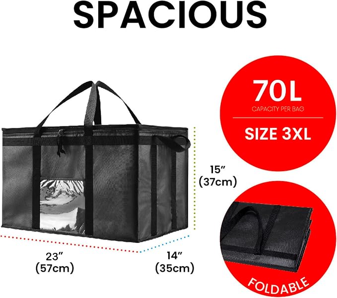 NZ home Insulated Food Bag, Portable Cooler Tote (3XL, Black, 10 Pack) | Large thermal bag, For cold & hot food, Soft sided cooler, Heavy duty carrier, Grocery shopping, Food delivery, Catering bag - Image 3