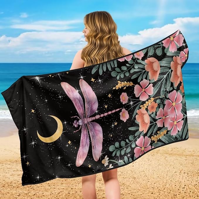 Dragonfly Moon Car Seat Towel Cover for Front Seat Only Sweat Auto Seat Cover Protector Pink Dragonfly Flower Car Interior Seat Protector Driver Seat Cushion Cover for Yoga Swimming Hiking - Image 5
