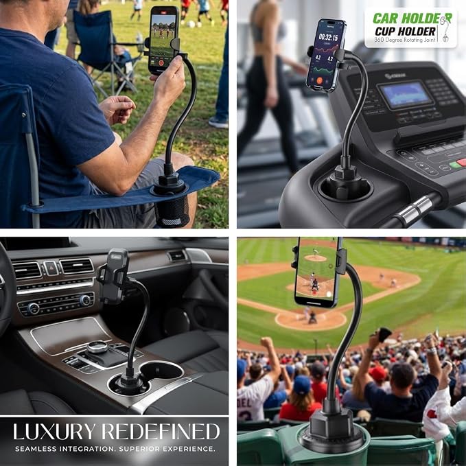 Cup Holder Phone Mount 15 Inch Adjustable Gooseneck Arm for Car | Adjustable long arm and stable cup holder base keep your phone secure, easy to reach, and clear to view while driving - Image 8