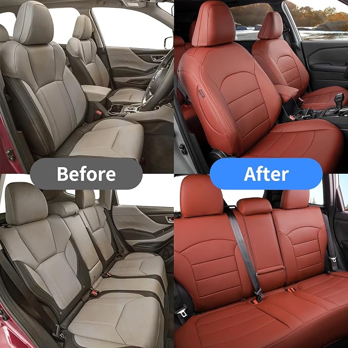 Custom Seat Covers for 2025 Subaru Forester,Rear w/Armrest,Faux Leather | Full Set Suv Seat Cushion,Easy Installation,Factory Look,Waterproof Car Seat Protector (Wine Red) - Image 3