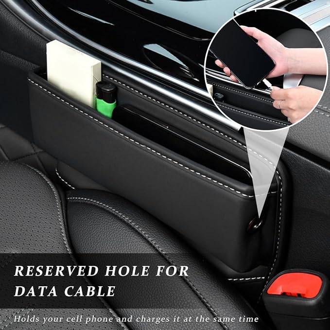 Kewucn Car Seat Gap Organizer, Adjustable Leather Front Seat Gap Filler Storage Box, Multifunctional Auto Console Side Pocket Organizer for Phone Glasses Key Card, Car Accessories (Black) - Image 4