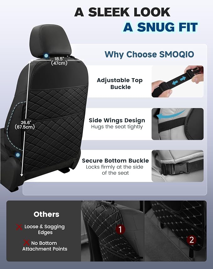 Seat Back Protectors for Kids, Car Kick Mats for Front Seats (Black) | With Large Pocket Organizer, Waterproof, Protects Against Dirt, Scuffs & Scratches, Fits Most Vehicles, 2PCS - Image 3