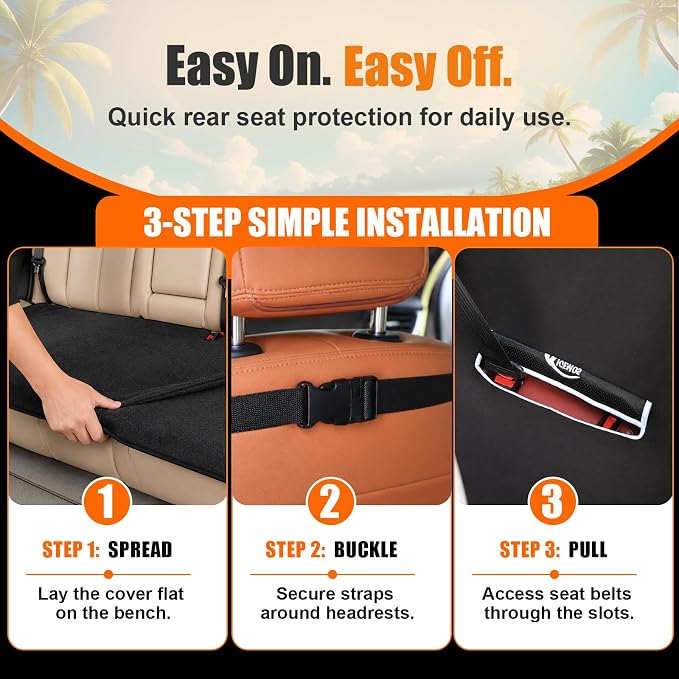 Back Seat Cover, Waterproof Non-Slip Bench Seat Protector for Cars | Sweatproof, Dual-layer Microfiber Terry Rear Seat Cover for Dogs and Kids, Fits for Cars, Vans, Trucks and SUVs - Image 4