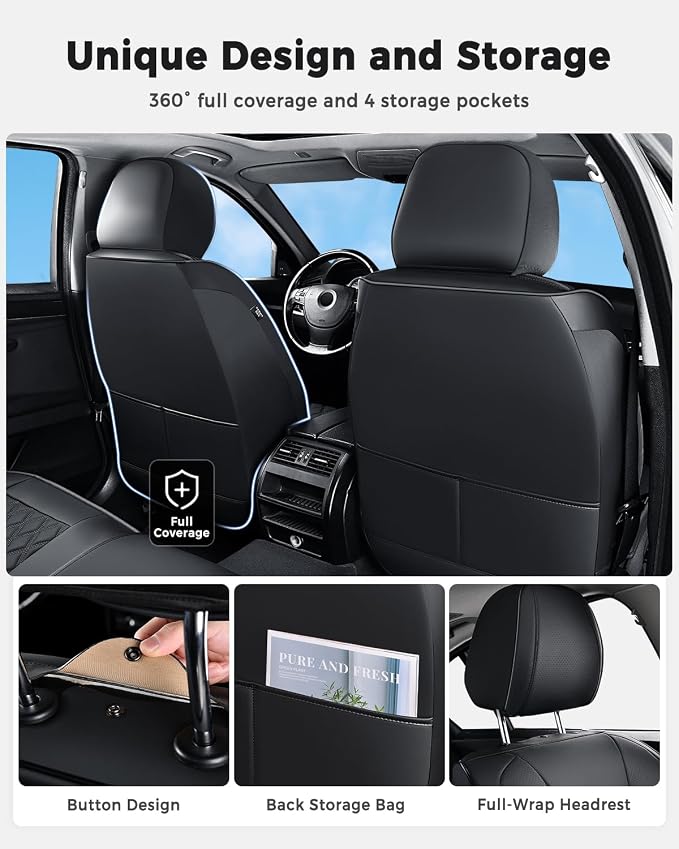 Huidasource Luxury Waterproof Faux Leather Car Seat Covers, Universal Fit for Most Cars, SUVs & Trucks, Airbag Compatible, Easy to Install, Resist Spills, Dirt and Wear for Daily Use, Black - Image 6