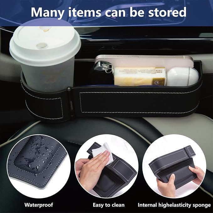 Car Seat Gap Filler Organizer,2 Pack Gap Filler for Car,Seat Gap Storage Box with Cup Holder Expander,Car Organizer Front Seat for Holding Phone, Glasses, Keys, Cards(Black) - Image 4
