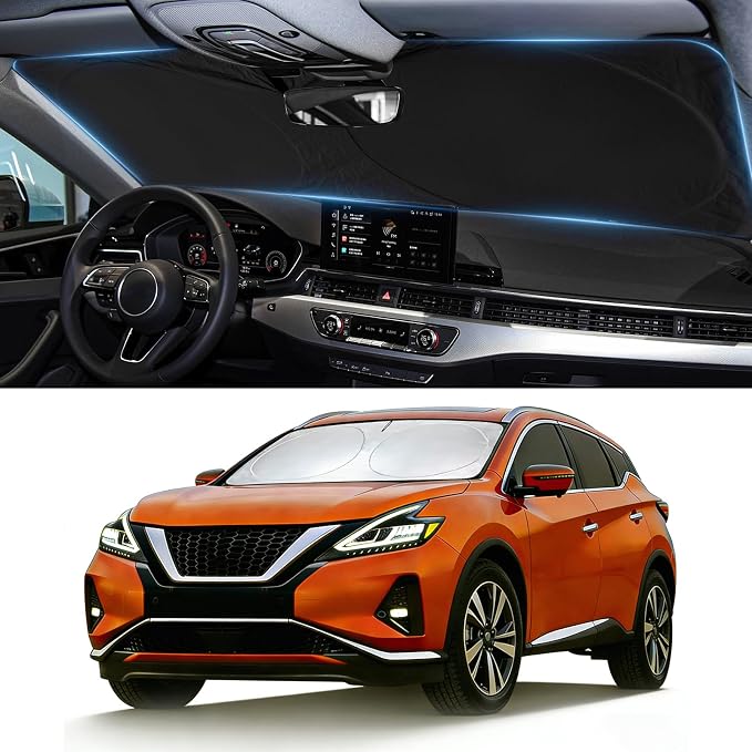 Windshield Sun Shade for Nissan Murano 2015-2024 Sunshade Shield | Custom Fit Murano Accessories Car Front Window Sun Visor Sun Protection Foldable Blocks UV Rays by BOODANCARS