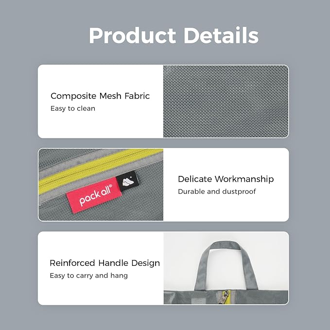 pack all Plus-Sized Shoe Bag for Travel, Water-Resistant Shoe Pouch | Odor-Resistant, Dustproof, Portable, Soccer Cleats & Gym Storage, Fits Up to Size 16, 2 Pack, Grey - Image 6