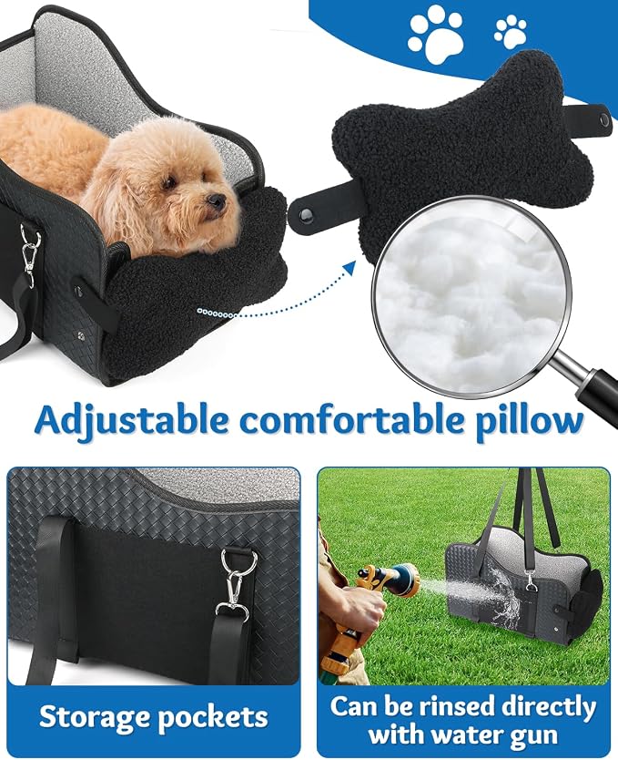 Center Console Dog Car Seat, Pet Car Seat, Armrest Middle Console Booster Travel Carrier for Small Dogs and Cats(Black Leather) - Image 3