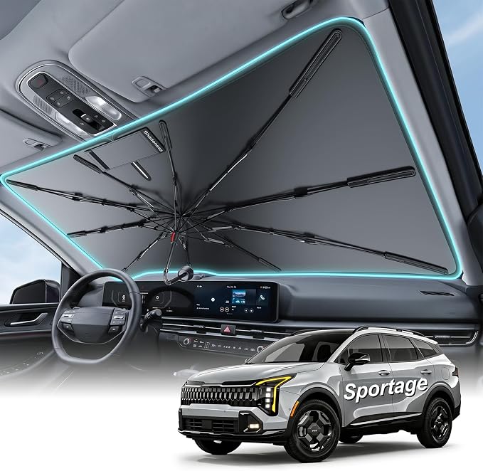 2026 Upgraded Windshield Sun Shade Umbrella for Kia Sportage [Precision Custom Fit, Superior UV & Heat Block] Cooling Tech Fabric, Durable Foldable with Storage Bag, Fits 2000-2002, 2005-2026 by Unknown