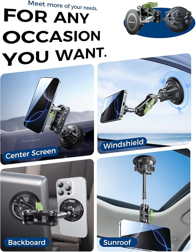 MAGIC JOHN Magnetic Car Phone Holder, Windshield Metal Suction Cup Mount | 360 Degree Rotatable, Strong Suction & Magnetic Force, Solid Metal Frame, Easy Installation - Image 2