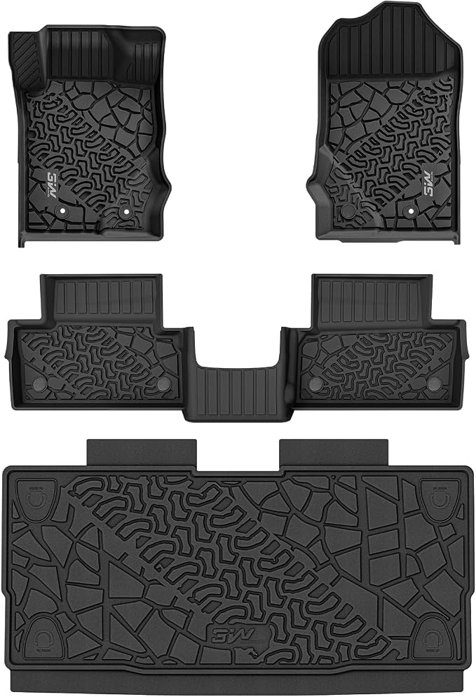 3W Floor Mats & Cargo Liner for 2021-2026 Ford Bronco 2 Door | (Not for Bronco Sport & Rubberized Floor)All Weather TPE Car Accessories Custom Fit Floor Liner and Full Set Car Mats by 3W