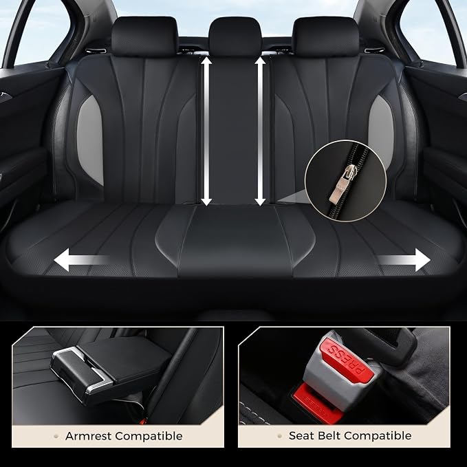 Coverado Seat Covers, Car Seat Covers Full Set, Automotive Seat Covers 5 Seats, Waterproof Car Seat Protectors Universal Fit for SUVs Trucks Sedans-Grey&Black - Image 4