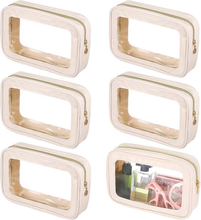 6 Pcs White Clear Makeup Bags with Zipper Car Cosmetic Bag PU and PVC Travel Toiletry Pouches for Women Gift, Valentine's Day Wedding Gift by Unknown
