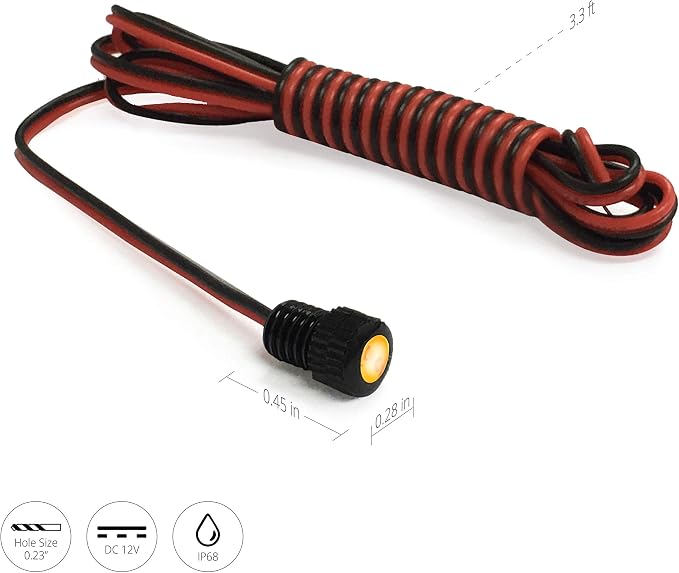 Oznium BRIGHTEST Light Bolt - Flush Mount 12V LED Light for Bumper, Grille, Cars Interior, Dash, Ambient Lighting, Motorcycle w/SLEEK Aluminum Housing & Screw Nut (6 mm Black, Amber LED) (Pack of 2) - Image 5