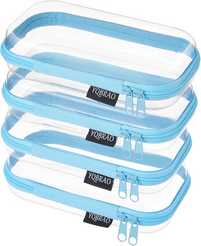 YQBRAO Clear Hard Shell Zipper Cases, 4 Small Cable Organizers, Blue | Rigid 1.2 mm PET and YKK dual zippers for cosmetics, charging cords, pens and travel accessories by Unknown
