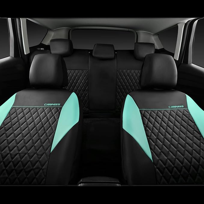 CAR PASS Mint Leather Seat Covers Full Set-Universal Quilting Cute Girly Car Seat Cover with 5mm Composite Sponge Inside,Airbag Compatible,2zipper Bench for Most Sedan,SUV,Truck(Full Set,Mint) - Image 6
