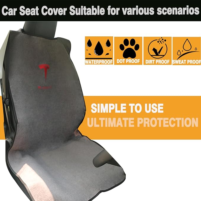 Upgraded Compatible with Tesla Seat Covers for Model 3/Y/X/S - Sweat-Resistant Towel Seat Cover for Kids, Pets and Dog Tesla Seat Protect Accessories - Image 3