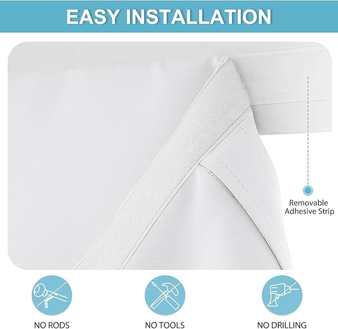RYB HOME No Drill 12 inch Curtains for Sidelight French Door Curtain | Narrow Blackout Window Shade, Entry Glass Door Cover, Renter Friendly Blackout Curtains, W12 x L72, Pure White, 1 Panel - Image 2