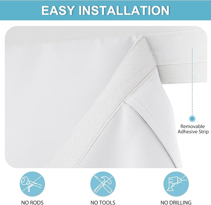 RYB HOME White Curtain for Door Window Short Room Darkening Curtain | Self Adhesive No Drill, Rv Curtains for Camper Windows, Window Shades for Back Door,W26 x L40, Pure White, 1 Panel - Image 2