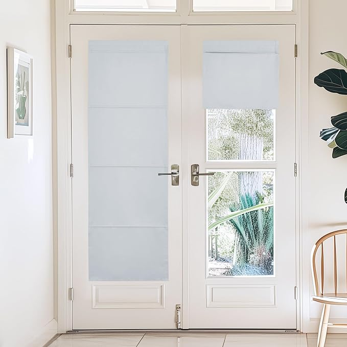 NICETOWN Greyish White Magnetic Door Roman Shade for French Glass Window | Thermal Insulated, French Front Door Window Covering, Roman Roll Up Shade for Patio Glass, 27 x 72 inch Long, 1 Panel by NICETOWN
