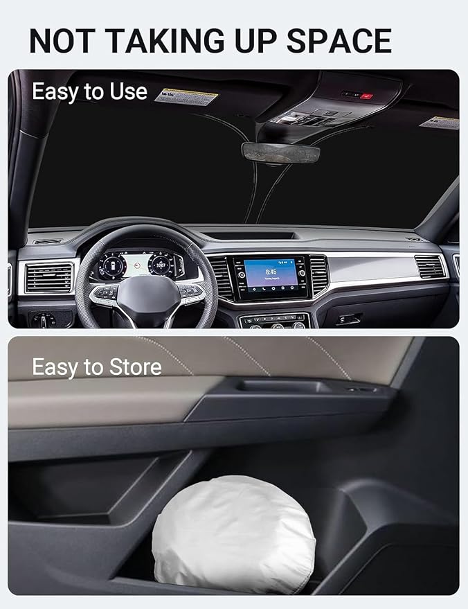 Proadsy Custom Fit Car Windshield Sun Shade for 2018-2025 Volkswagen Atlas | 240T Heat Shield, Drops Temp 54°F, Blocks 99% UV, Prevents Dashboard Cracking, Summer Parking & Beach Trips, Easy Twist-Fold - Image 8