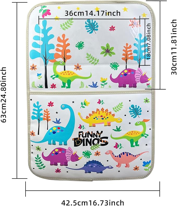 kids Leather Car Backseat Organizer with Foldable Table Tray, Car Storage Organizer with Tablet Holder, Car Seat Back Protectors Kick Mats, Travel Accessories (Dinosaur) - Image 2