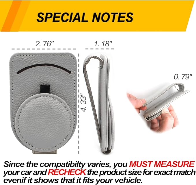 Sunglass Holder for Car Visor, Magnet Adsorbed Sunglasses Holder for Car Accessories Parts, Leather Car Sunglass Holder, Car Visor Sunglasses Clip for Glasses Cards (1PCS, Gray) - Image 6