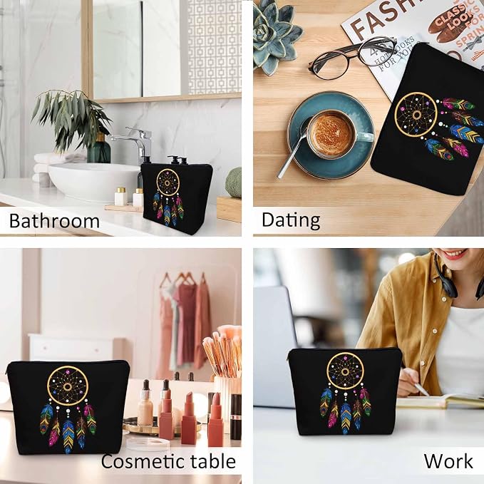 Woman Makeup Bag Dream Catcher, Native American Style Tribal Feathers Dream Catcher Makeup Bags Travel Cosmetic Bags Toiletry Makeup Organizer Pencil Pouch Cosmetic Bag For Owners Lady - Image 6