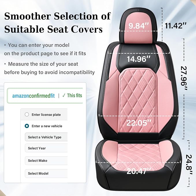 Coverado Leather Seat Covers, Car Seat Covers Full Set, Waterproof Faux Leather Pink & Black Seat Covers, Car Seat Protectors 5 Seats, Automotive Seat Covers Universal Fit for Most Cars SUV Trucks - Image 8
