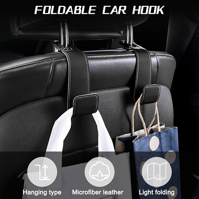 2PCS Car Seat Headrest Hook, Leather Vehicle Seatback Organizer Hanger for Hanging Purses Bags Coats, Auto Seat Back Storage Hook Accessories, Universal for SUV, Sedan, Truck (Brown) - Image 6