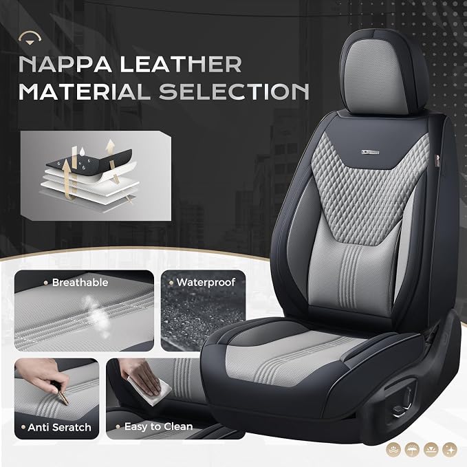 Coverado Car Seat Covers with Lumbar Support, Front Covers for Cars, Universal Automotive Seat Cover, Waterproof, Leather Car Seat Cushion, Interior Seat Protectors for Most Cars - Image 2