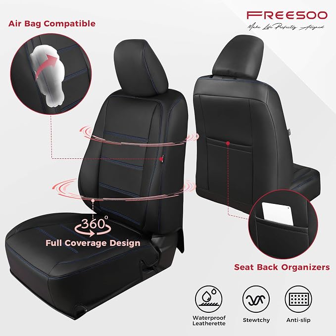 FREESOO Custom Leather Seat Covers for Toyota Corolla L LE Series 2014-2019 | Sedan, Full Set, Waterproof, Airbag Compatible, Scratch-resistant, Anti-slip, Protector Cushion, Durable Material, Easy-clean - Image 3