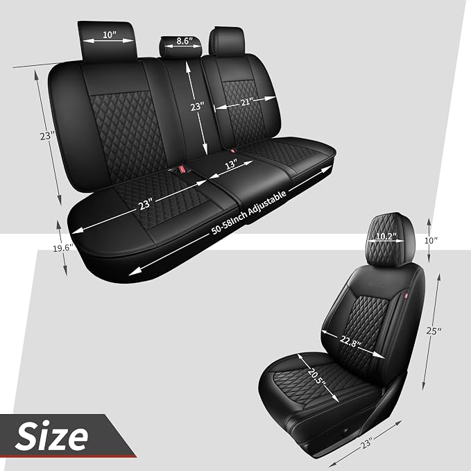 Black Thick Nappa Leather Automotive Front Car Seat Covers Set of 2 | Univerasal Fit,3D Contoured,Waterproof,ThickTexture Nappa Leather,for most Suvs Trucks Sedans - Image 6