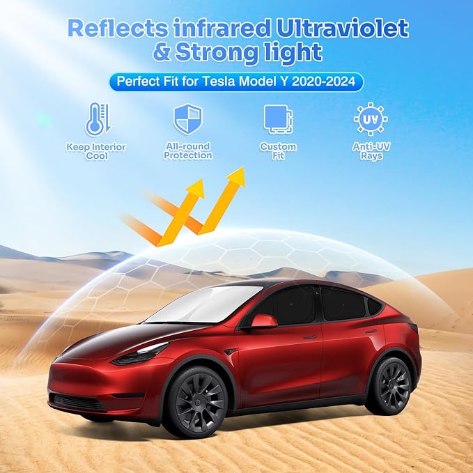 Canvcle Upgraded Window Shades for 2020-2024 Tesla Model Y Accessories with Suction Cups Windshield Sun Shade Side Rear Window Covers Sunshade Sun Shield Privacy Protection for Camping Black 8PCS - Image 2