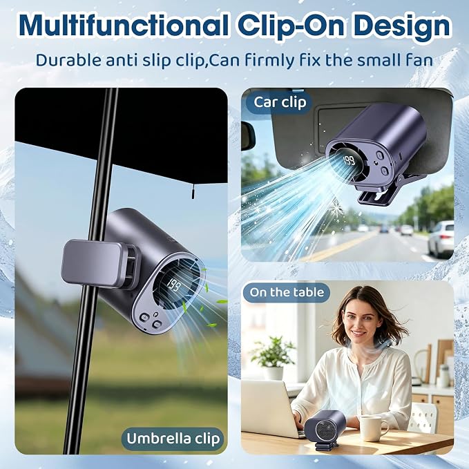 Car Clip on Fan with LED Display & Night Light, 360° Rotatable High Speed Cooling Fan, USB Rechargeable Personal Fan, Hands-Free Clip Fan for Car, Office, Camping & Outdoor Summer Use (Grey) - Image 7