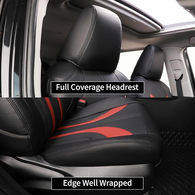 EKR Civic Seat Covers Custom Fit for Honda Civic (Hatchback) 2017 2018 2019 2020 2021 (Rear W/Armrest),Waterproof Leather Car Seat Cover Full Set,Faux Leather(A5808-Black+Burgundy) - Image 4