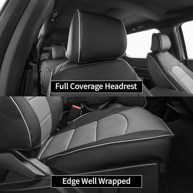 EKR F150 Seat Covers for (4 Door,SuperCrew) 2015-2020 Ford F150 XL/XLT & (CrewCab) 2017-2022 F250/F350/F450 SuperDuty XL/XLT,Family & Pet Friendly,Waterproof-Faux Leather(Black/Gray) - Image 3