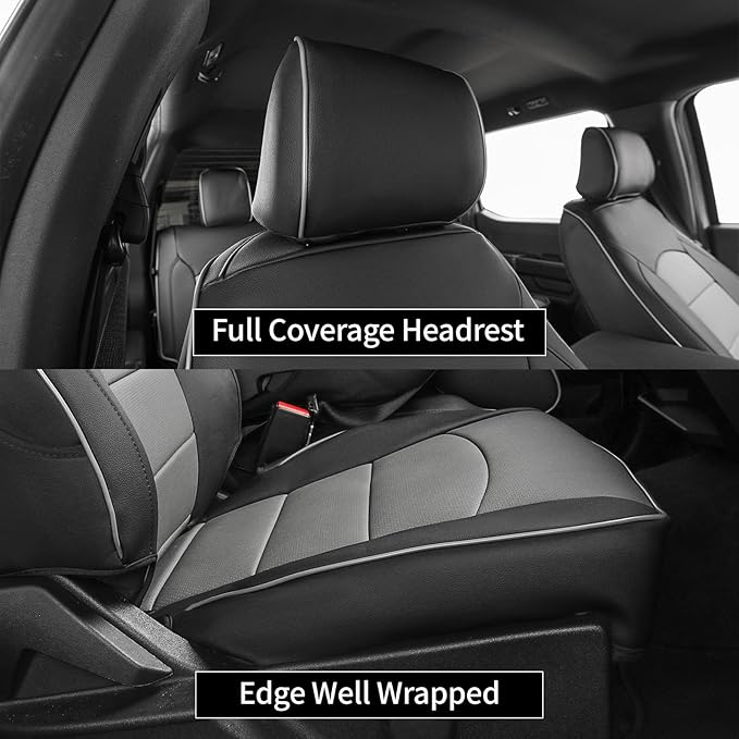 EKR F150 Seat Covers Custom Fit for(4 Door,SuperCrew) Ford F-150 Raptor/Tremor 2021 2022 2023 2024 2025 2026,Family & Pet Friendly,Waterproof,Easy to Clean -Faux Leather(Black/Gray) - Image 2