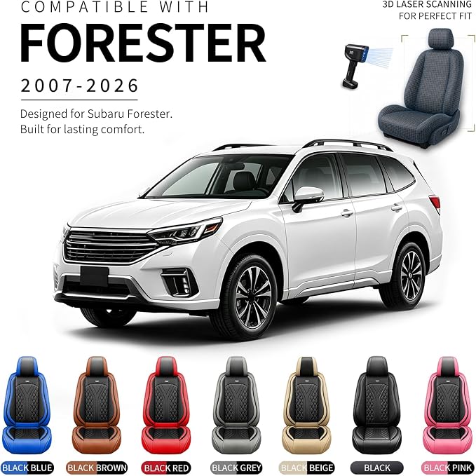 for Subaru Forester 2009-2026 Car Seat Covers, Full Set, Pink | Luxury Full Coverage Leather Seat Protectors, Waterproof Breathable, Non-Slip, Easy to Install, Airbag Compatible, All-Season - Image 4