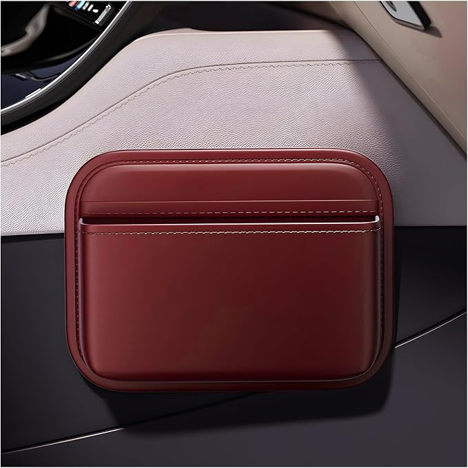 Car Seat Side Pocket Organizer, Mini Leather Auto Door Storage Bag Console Side Organizer, Multifunctional Seat Gap Pocket Storage Pouch for Phone Pen Key Sunglass (Wine Red) by Unknown