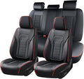 Seat Covers, Car Seat Covers Full Set, Luxury Nappa Leather Seat Covers, Breathable and Waterproof Car Seat Protector 5 Seat, Automotive Seat Covers Universal Fit for Most Cars-BlackRedline by FLORICH