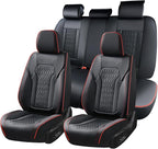 Seat Covers, Car Seat Covers Full Set, Luxury Nappa Leather Seat Covers, Breathable and Waterproof Car Seat Protector 5 Seat, Automotive Seat Covers Universal Fit for Most Cars-BlackRedline by FLORICH