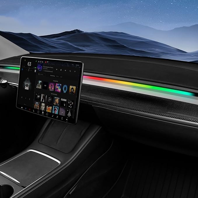 LED Car Ambient Lighting Strip for Tesla High Brightness with APP Control Multiple Colors and Car LED Strip Lighting Neon Lights for Model 3/Y (Dashboard) by RYE